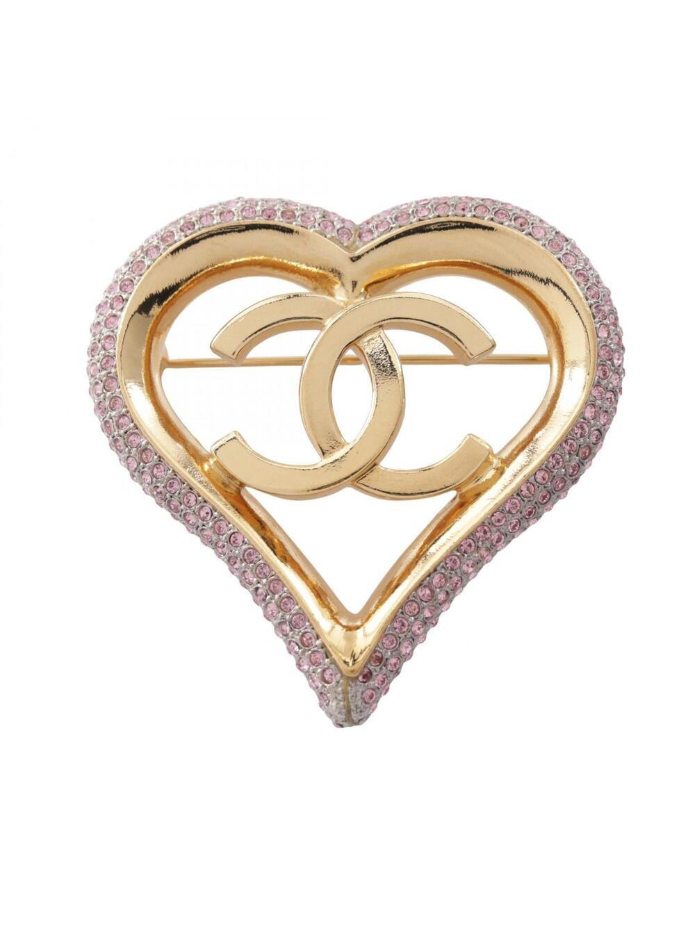 Chanel Cc Logo Heart Brooch Metal #383470C11B